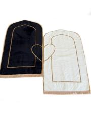 siyah beyaz süngerli kalpli çift seccadesi çantalı tavşan tüyü dokulu