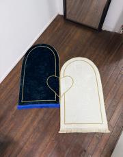 turkuaz - beyaz kalpli çift seccadesi çantalı  süngerli