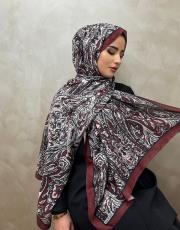 bordo - beyaz doha vual desenli şal 2