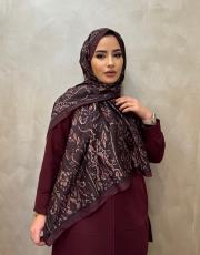 mürdüm - siyah doha vual desenli şal