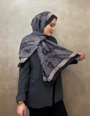 füme siyah sharm vual desenli şal