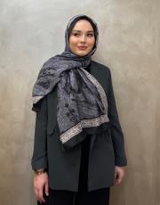 füme siyah sharm vual desenli şal 2