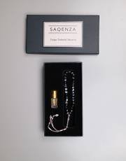 siyah beyaz - baklava 8 mm akik taşı  33 lü tesbih ve esans seti