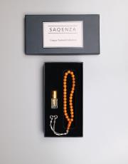 bal - ay yıldız 8 mm çubuk sıkma kehribar 33 lü tesbih ve esans seti ( misket )