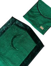 yeşil hilal desenli kabarık peluş seccade 2