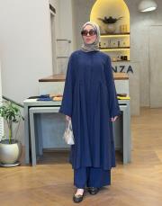 lacivert tensel pileli uzun takım