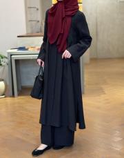 siyah tensel pileli uzun takım