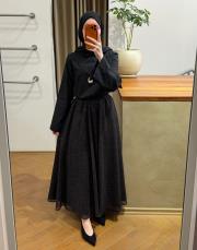 leopar şifon pamuk astarlı etek