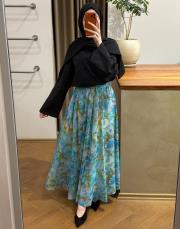 mavi şifon pamuk astarlı etek