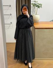 siyah şifon pamuk astarlı etek