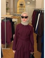 bordo pamuklu kemer detaylı takım 4