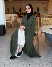 haki tensel brit detaylı abaya 5