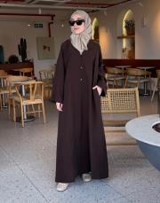 kahve tensel brit detaylı abaya