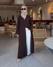 kahve tensel brit detaylı abaya 2