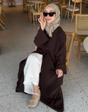 kahve tensel brit detaylı abaya 4