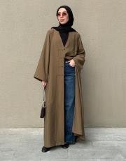 karamel tensel brit detaylı abaya