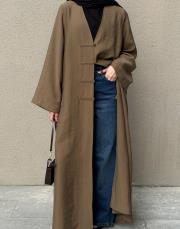 karamel tensel brit detaylı abaya 2