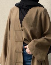 karamel tensel brit detaylı abaya 5