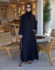 koyu lacivert tensel brit detaylı abaya