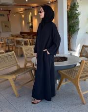 koyu lacivert tensel brit detaylı abaya 6