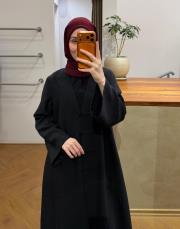 siyah tensel brit detaylı abaya
