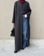 siyah tensel brit detaylı abaya 10