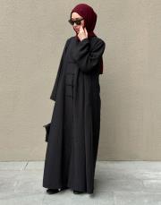 siyah tensel brit detaylı abaya 11