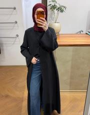 siyah tensel brit detaylı abaya 3