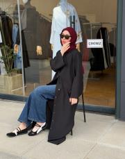 siyah tensel brit detaylı abaya 6