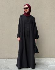 siyah tensel brit detaylı abaya 9