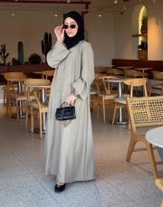 bej tensel brit detaylı abaya 2