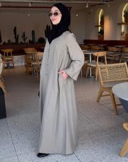 bej tensel brit detaylı abaya 3