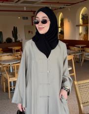 bej tensel brit detaylı abaya 4