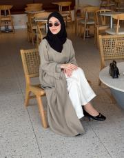 bej tensel brit detaylı abaya 5