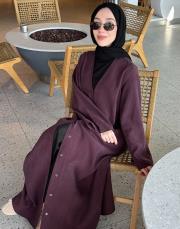 bordo tensel brit detaylı abaya 4