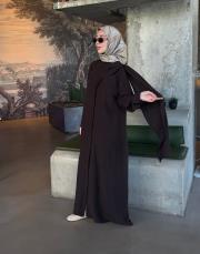 acı kahve tensel fular detaylı abaya