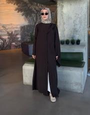 acı kahve tensel fular detaylı abaya 2