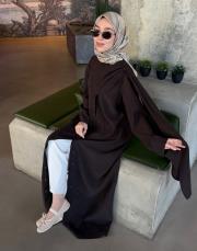 acı kahve tensel fular detaylı abaya 3