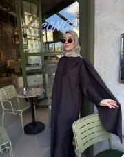 acı kahve tensel fular detaylı abaya 4