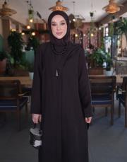 acı kahve tensel fular detaylı abaya 9