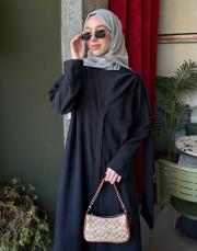 siyah tensel fular detaylı abaya 2