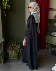 siyah tensel fular detaylı abaya 3