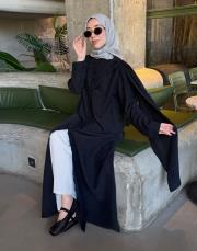 siyah tensel fular detaylı abaya 4