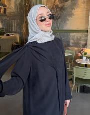 siyah tensel fular detaylı abaya 5