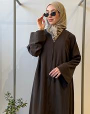 kahve tensel çizgili v yaka abaya 2