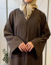 kahve tensel çizgili v yaka abaya 3