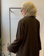 kahve tensel çizgili v yaka abaya 4