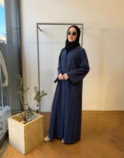 lacivert tensel çizgili v yaka abaya