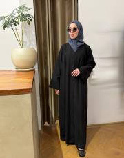 siyah tensel çizgili v yaka abaya