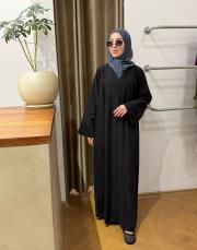siyah tensel çizgili v yaka abaya 2